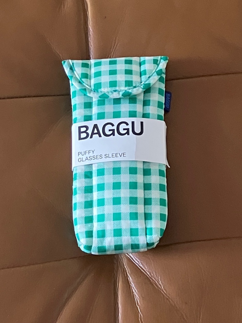 NWT New BAGGU Puffy Glasses Soft Case Eyeglass Sleeve Green Plaid Gingham